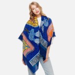 Wholesale printed Soft Scarf Ruana Fringe Detail Polyester L W