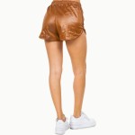 Wholesale faux Leather Dolphin Hem Shorts Pack Rise Stretchy Faux Leather PU Mat