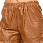 Wholesale faux Leather Dolphin Hem Shorts Pack Rise Stretchy Faux Leather PU Mat