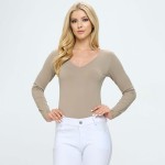 Wholesale women s Seamless Body Contour Long Sleeve Bodysuit One Fits Most V nec