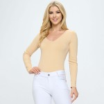 Wholesale women s Seamless Body Contour Long Sleeve Bodysuit One Fits Most V nec