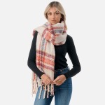 Wholesale thick Fuzzy Plaid Scarf Tassels L W Polyester