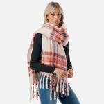 Wholesale thick Fuzzy Plaid Scarf Tassels L W Polyester