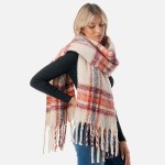 Wholesale thick Fuzzy Plaid Scarf Tassels L W Polyester