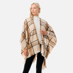 Wholesale plaid Knit Ruana Wrap Fringe Hem One Fits Most Polyester