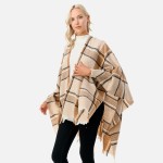 Wholesale plaid Knit Ruana Wrap Fringe Hem One Fits Most Polyester