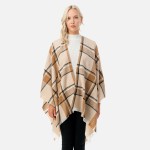 Wholesale plaid Knit Ruana Wrap Fringe Hem One Fits Most Polyester