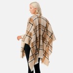 Wholesale plaid Knit Ruana Wrap Fringe Hem One Fits Most Polyester