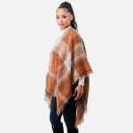 Plaid Knit Ruana Wrap with Fringe Hem.

- One Size Fits Most (0-14)
- 100% Polyester