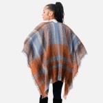 Wholesale plaid Knit Ruana Wrap Fringe Hem One Fits Most Polyester