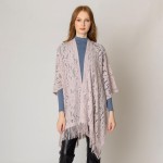 Wholesale solid Color Knit Lace Ruana Wrap Tassel Hem One Fits Most Acrylic