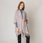 Wholesale solid Color Knit Lace Ruana Wrap Tassel Hem One Fits Most Acrylic