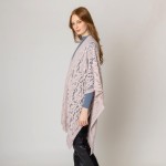 Wholesale solid Color Knit Lace Ruana Wrap Tassel Hem One Fits Most Acrylic