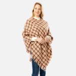 Wholesale plaid Knit Poncho One Fits Most Polyester