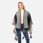 Wholesale chevron Multi Colored Knit Kimono Tassel Accent One Fits Most Acrylic