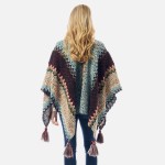 Wholesale chevron Multi Colored Knit Kimono Tassel Accent One Fits Most Acrylic