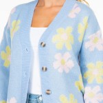Wholesale knitted Cardigan Daisy Print S M Fits US Women s M L Fits US Women s P
