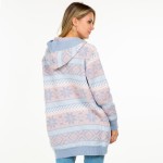 Wholesale knit Abstract Nordic Snowflake Printed Open Cardigan Hood Pockets Poly