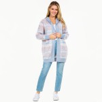 Wholesale knit Abstract Nordic Snowflake Printed Open Cardigan Hood Pockets Poly