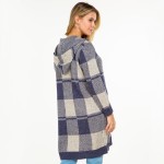 Wholesale knit Plaid Long Open Cardigan Hood Pockets S M Fits US Women s M L Fit