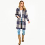 Wholesale knit Plaid Long Open Cardigan Hood Pockets S M Fits US Women s M L Fit
