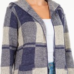 Wholesale knit Plaid Long Open Cardigan Hood Pockets S M Fits US Women s M L Fit