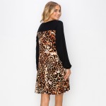 Wholesale women s Striped Leopard Printed Dress Pack Long banded sleeves knee Un