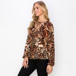 Wholesale women s Animal Print Tie Front Top Pack Long sleeves Drawstring closur