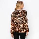 Wholesale women s Animal Print Tie Front Top Pack Long sleeves Drawstring closur