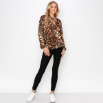 Wholesale women s Animal Print Tie Front Top Pack Long sleeves Drawstring closur