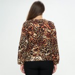 Wholesale women s Plus Animal Print Tie Front Top Pack Long sleeves Drawstring c