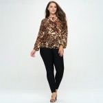 Wholesale women s Plus Animal Print Tie Front Top Pack Long sleeves Drawstring c