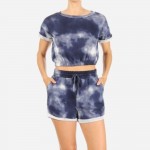 Wholesale tie Dye Loungewear Set Polyester Spandex Crop Top Has Elastic Band Bot