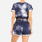 Wholesale tie Dye Loungewear Set Polyester Spandex Crop Top Has Elastic Band Bot