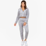 Wholesale soft Faux Fur Fleece Zip Up Cropped Hoodie Jogger Set Single SM Faux F