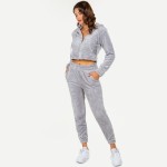 Wholesale soft Faux Fur Fleece Zip Up Cropped Hoodie Jogger Set Single SM Faux F