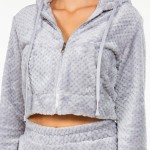 Wholesale soft Faux Fur Fleece Zip Up Cropped Hoodie Jogger Set Single SM Faux F