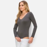 Wholesale women s Seamless Body Contour Long Sleeve Bodysuit One Fits Most V nec