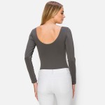 Wholesale women s Seamless Body Contour Long Sleeve Bodysuit One Fits Most V nec