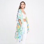 Wholesale do Everything Love Tropical Floral Print Kimono Tassel Details One Fit