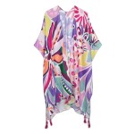 Wholesale do Everything Love Tropical Floral Print Kimono Tassel Details One Fit