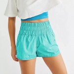 Wholesale women s Nylon Smocked Waisted Athletic Shorts Pull Elastic Smocked Wai
