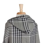 Wholesale gray black white houndstooth plaid hoodie cape fringe Acrylic polyeste