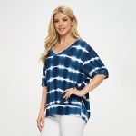 Wholesale women s Striped Short Sleeve Top Oversized Silhouette Side Slit Accent