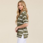 Wholesale women s Striped Short Sleeve Top Oversized Silhouette Side Slit Accent