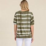 Wholesale women s Striped Short Sleeve Top Oversized Silhouette Side Slit Accent