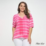 Wholesale women s Striped Short Sleeve Top Oversized Silhouette Side Slit Accent