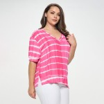 Wholesale women s Striped Short Sleeve Top Oversized Silhouette Side Slit Accent