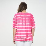 Wholesale women s Striped Short Sleeve Top Oversized Silhouette Side Slit Accent