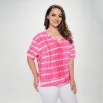 Wholesale women s Striped Short Sleeve Top Oversized Silhouette Side Slit Accent